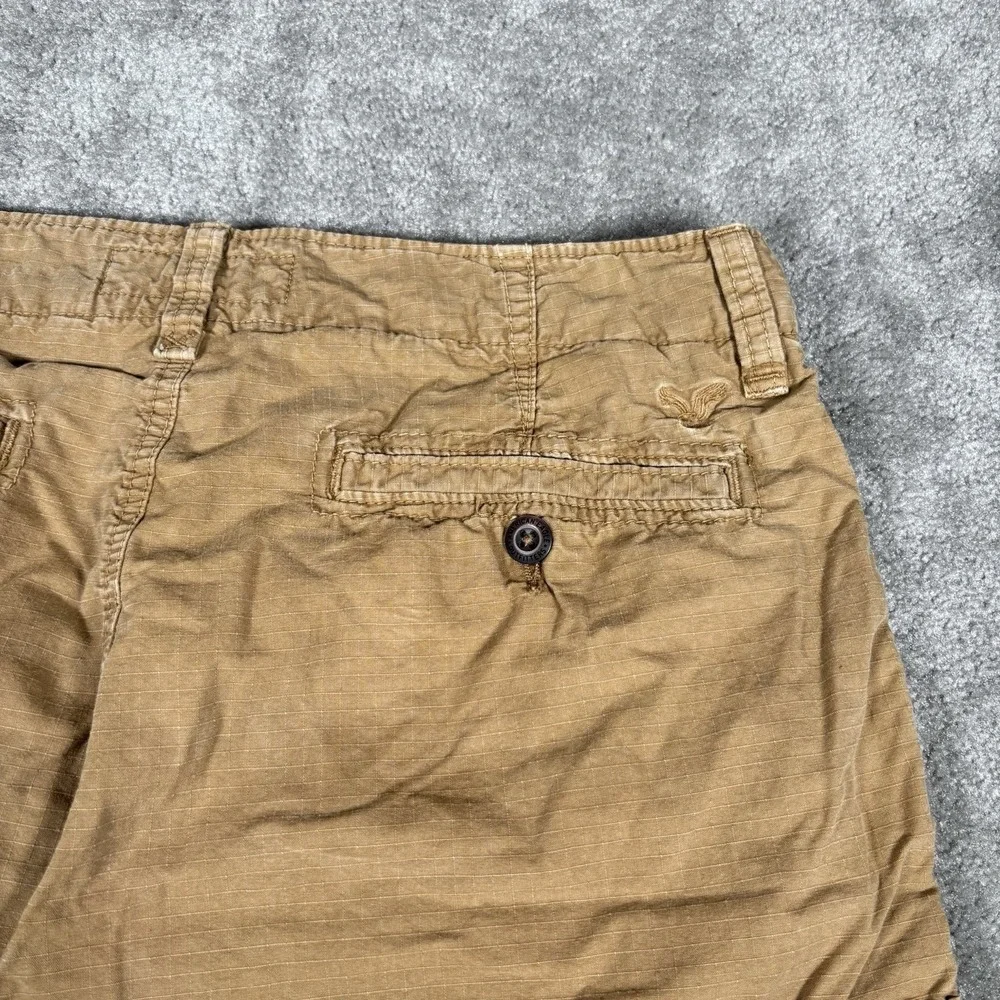 American Eagle Cargo Shorts Mens 34 Longboard Tan Canvas Ripstop Baggy Heavy Y2K